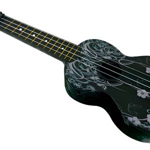 Ukulele Danny Ukes 21 Negro Con Flores Blancas