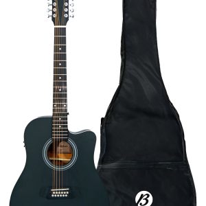Guitarra Electroacústica Bamboo Ga-4012-bk-q Docerola Negra Linden 40 Con Funda